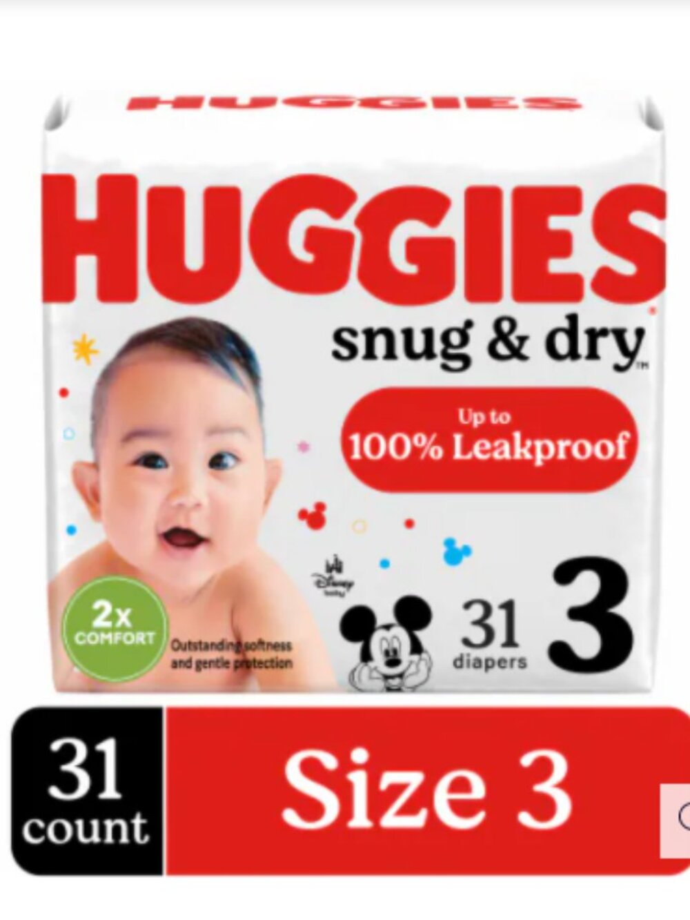 2 New Huggies Snug & Dry Baby Diapers, Size 3 (16-28 lbs), 31 Ct